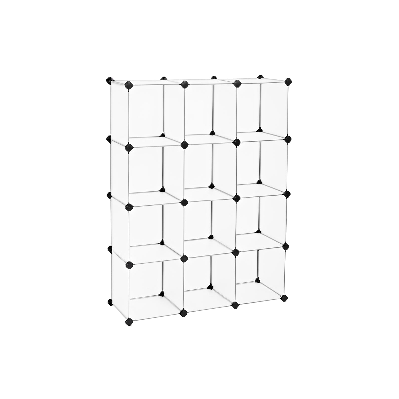 Bookcase – Interlocking Plastic – White – 12 Cubes Storage Unit with Easy Assembly