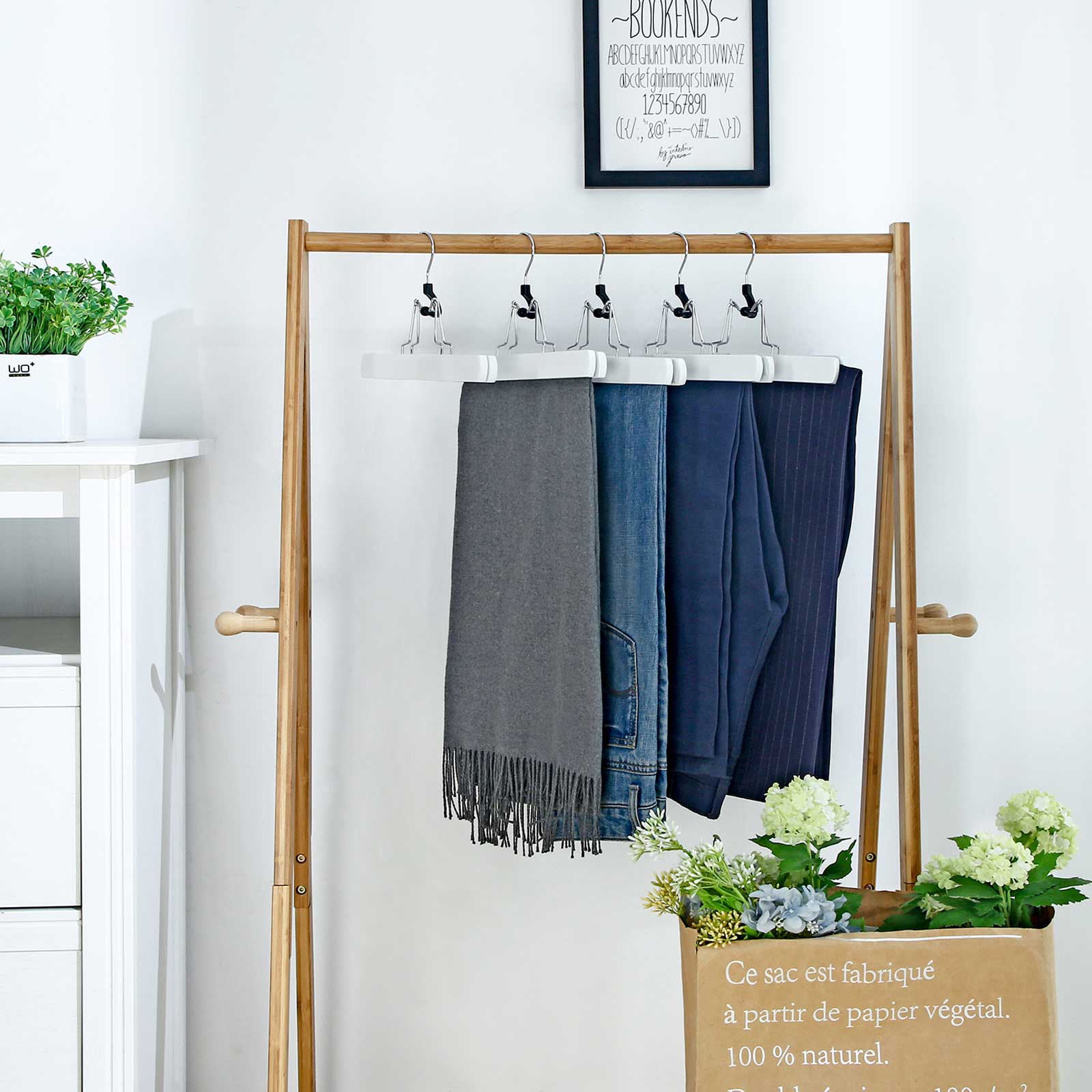 Wood Skirt Hangers – Wood – Dark Walnut – Non-Slip with Full-Width Clamp and Lock, Pack of 12