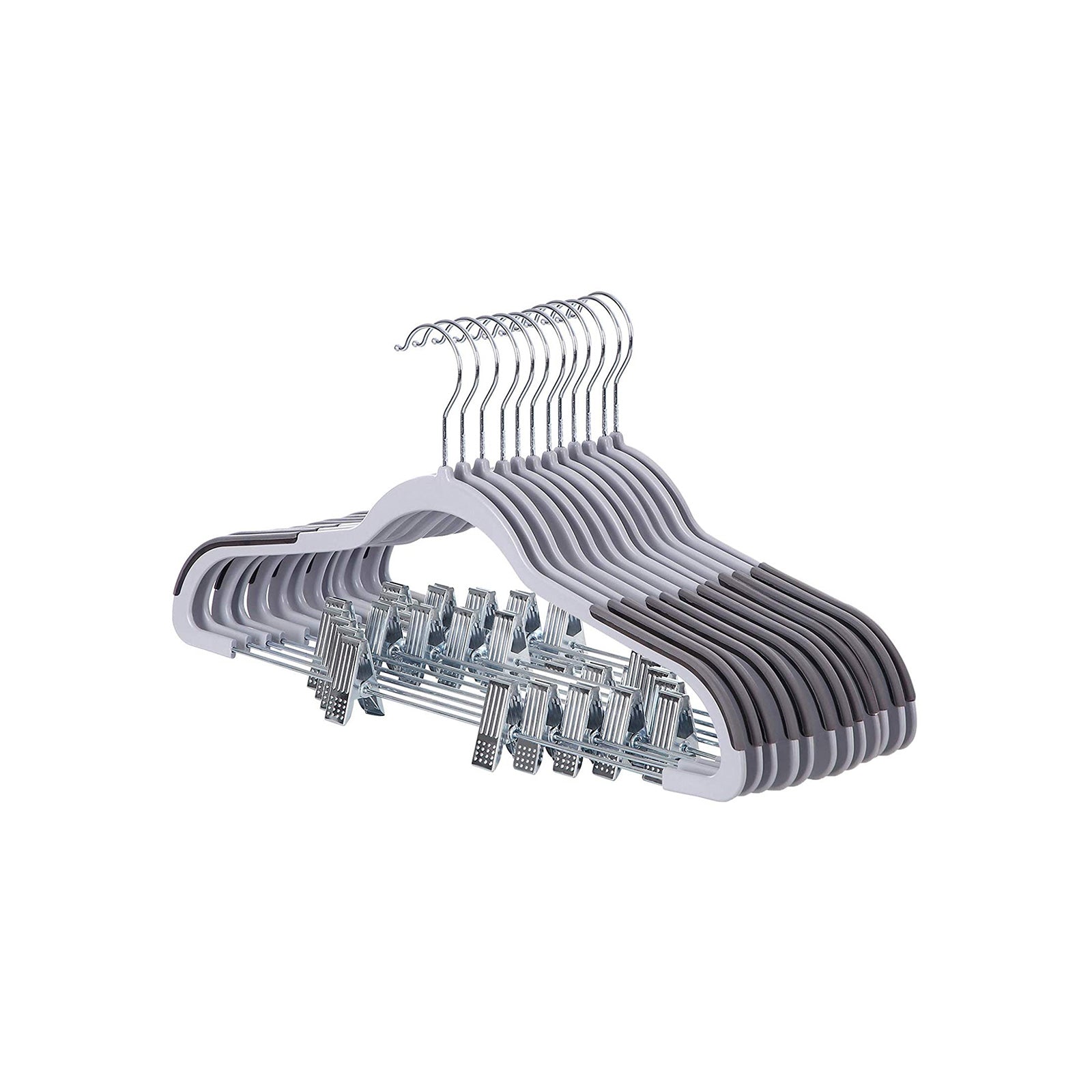 Trousers Hangers – Premium Quality Plastic – Grey – Non-slip Clips, Heavy Duty, Space-saving with 360° Swivel Hook