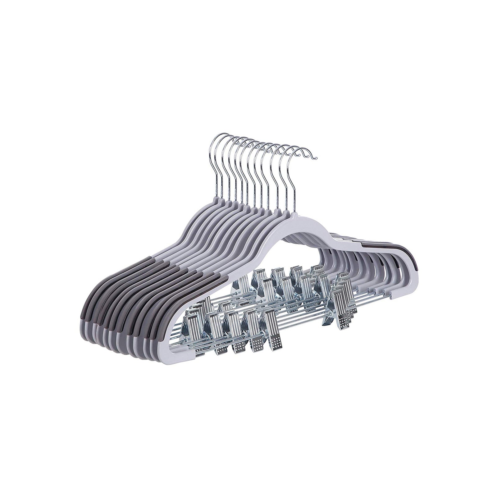 Trousers Hangers – Premium Quality Plastic – Grey – Non-slip Clips, Heavy Duty, Space-saving with 360° Swivel Hook