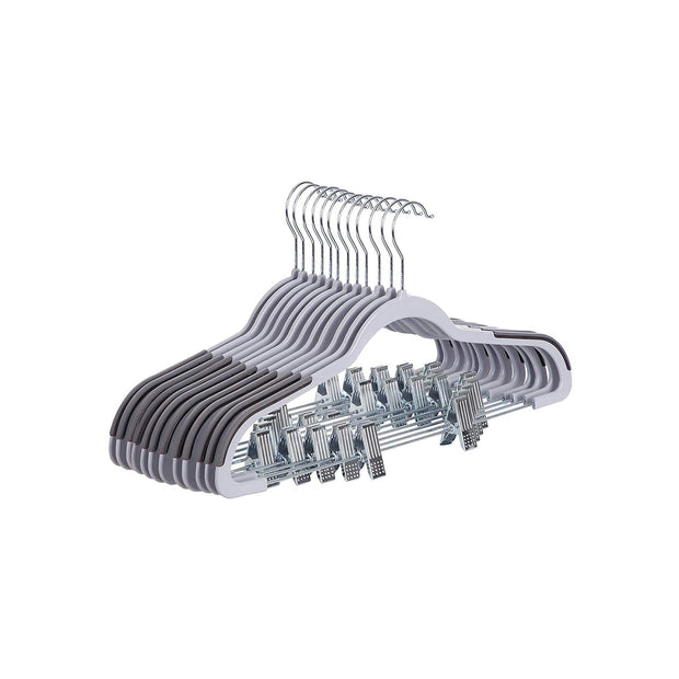 Trousers Hangers – Premium Quality Plastic – Grey – Non-slip Clips, Heavy Duty, Space-saving with 360° Swivel Hook