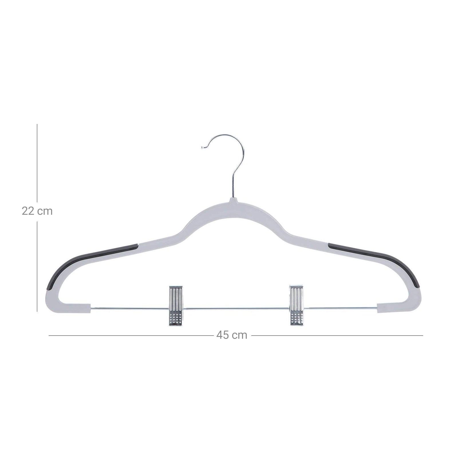 Trousers Hangers – Premium Quality Plastic – Grey – Non-slip Clips, Heavy Duty, Space-saving with 360° Swivel Hook