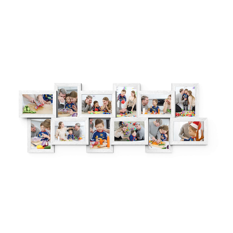 Photo Frame Collage – Wood – White – Holds 12 Photos (4" x 6") Wall Mounted