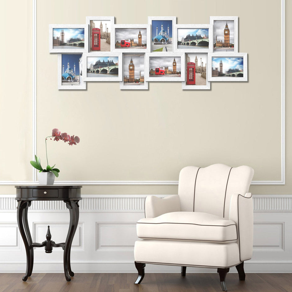 Photo Frame Collage – Wood – White – Holds 12 Photos (4