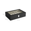 Watch Case – Faux Leather – Black – 12-Slot with Glass Lid and Velvet Lining