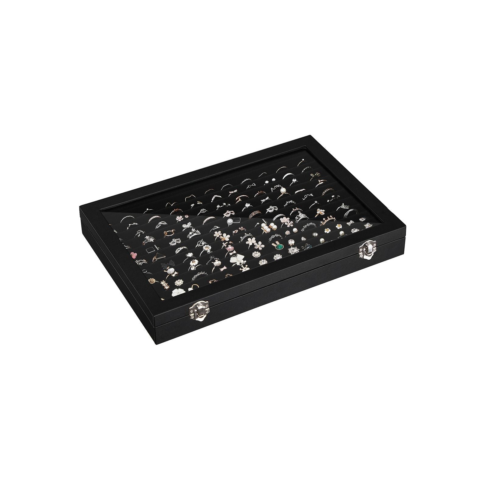 Jewellery Box – Wood – Black – 12 Slots for Rings Display