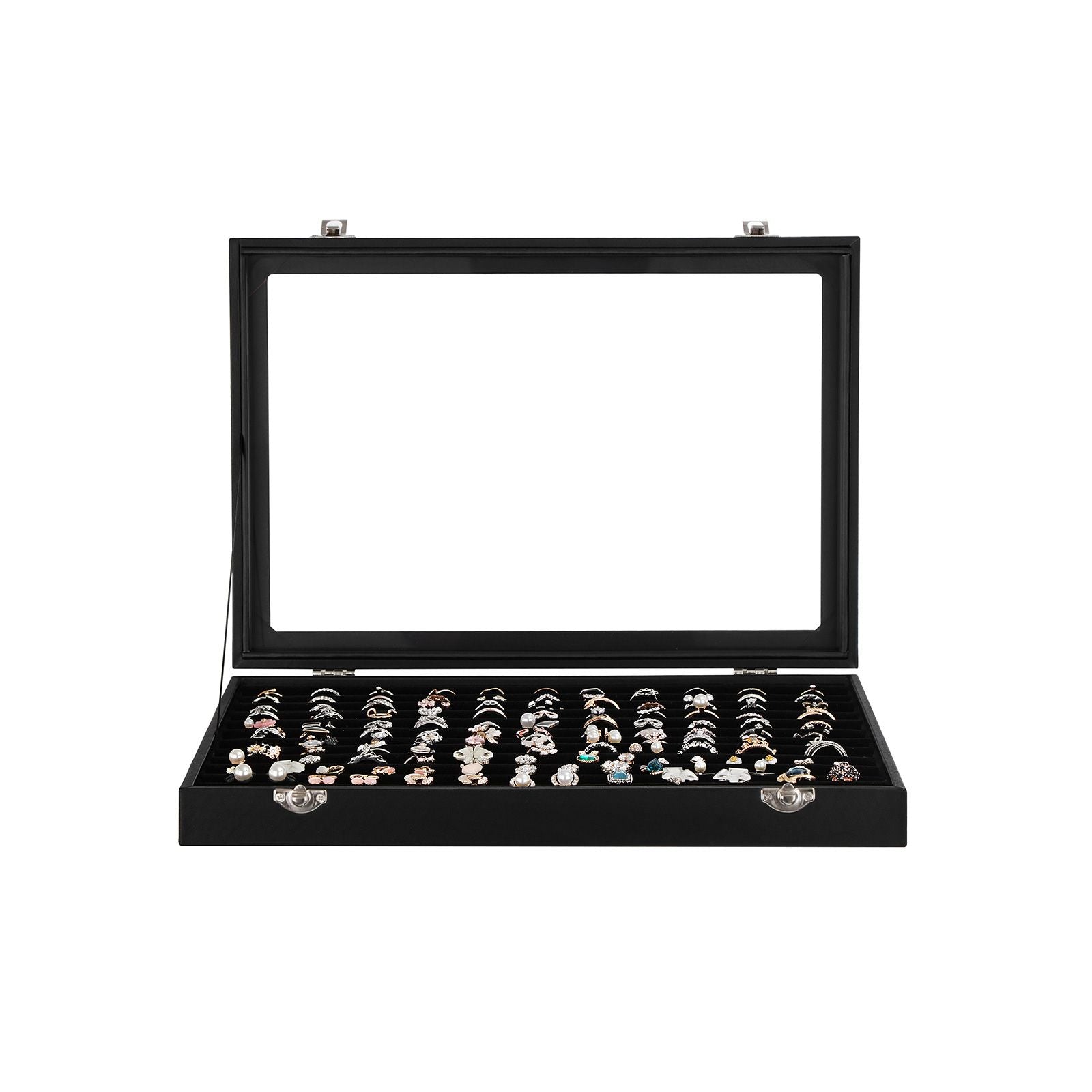Jewellery Box – Wood – Black – 12 Slots for Rings Display
