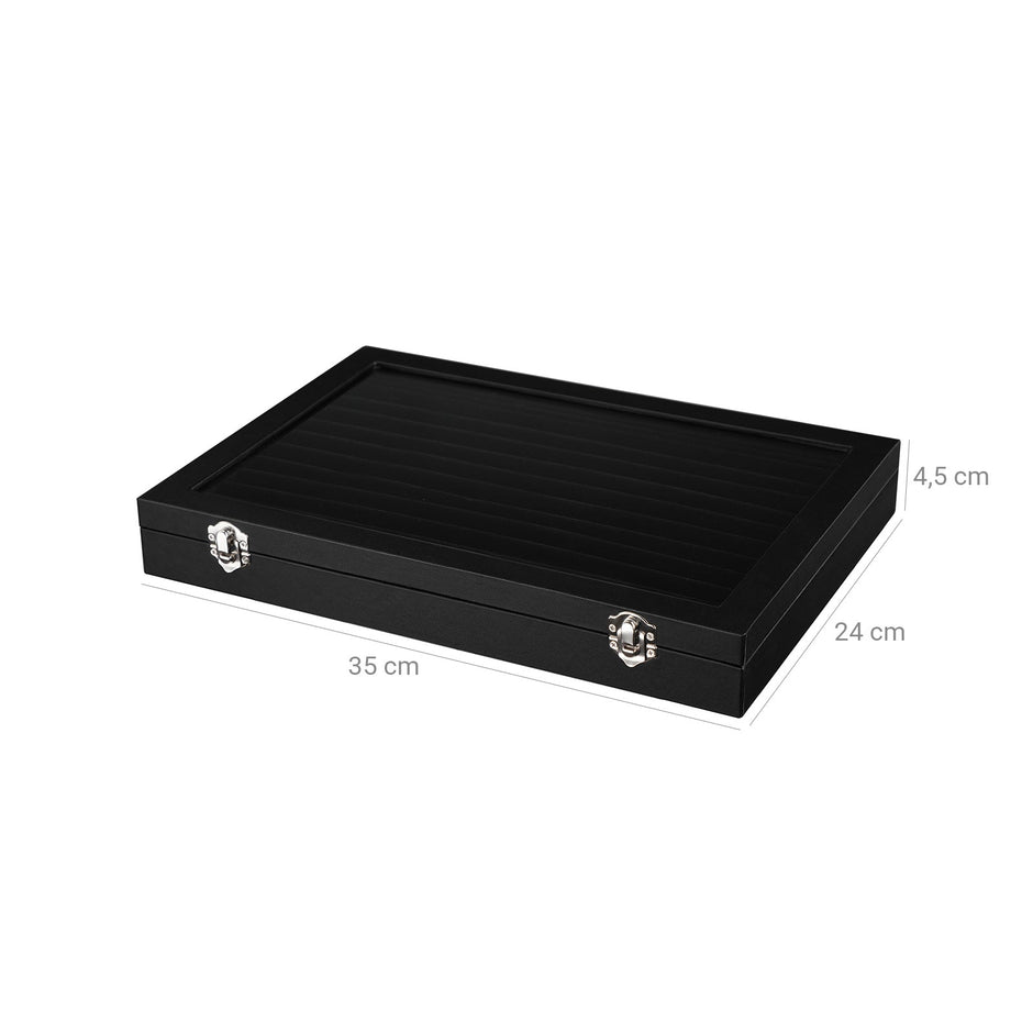 Jewellery Box – Wood – Black – 12 Slots for Rings Display