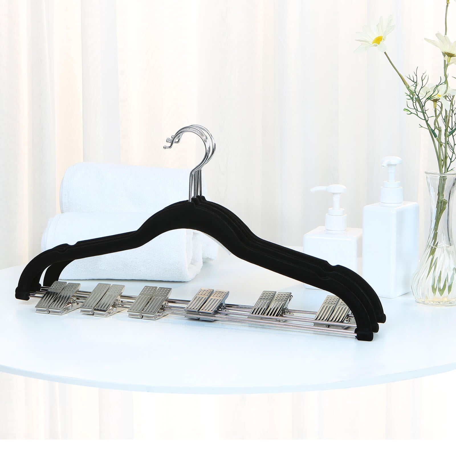 Velvet Trouser Hangers – Velvet – Grey – Non-Slip with Bar and Clips, 360 Rotating Hook