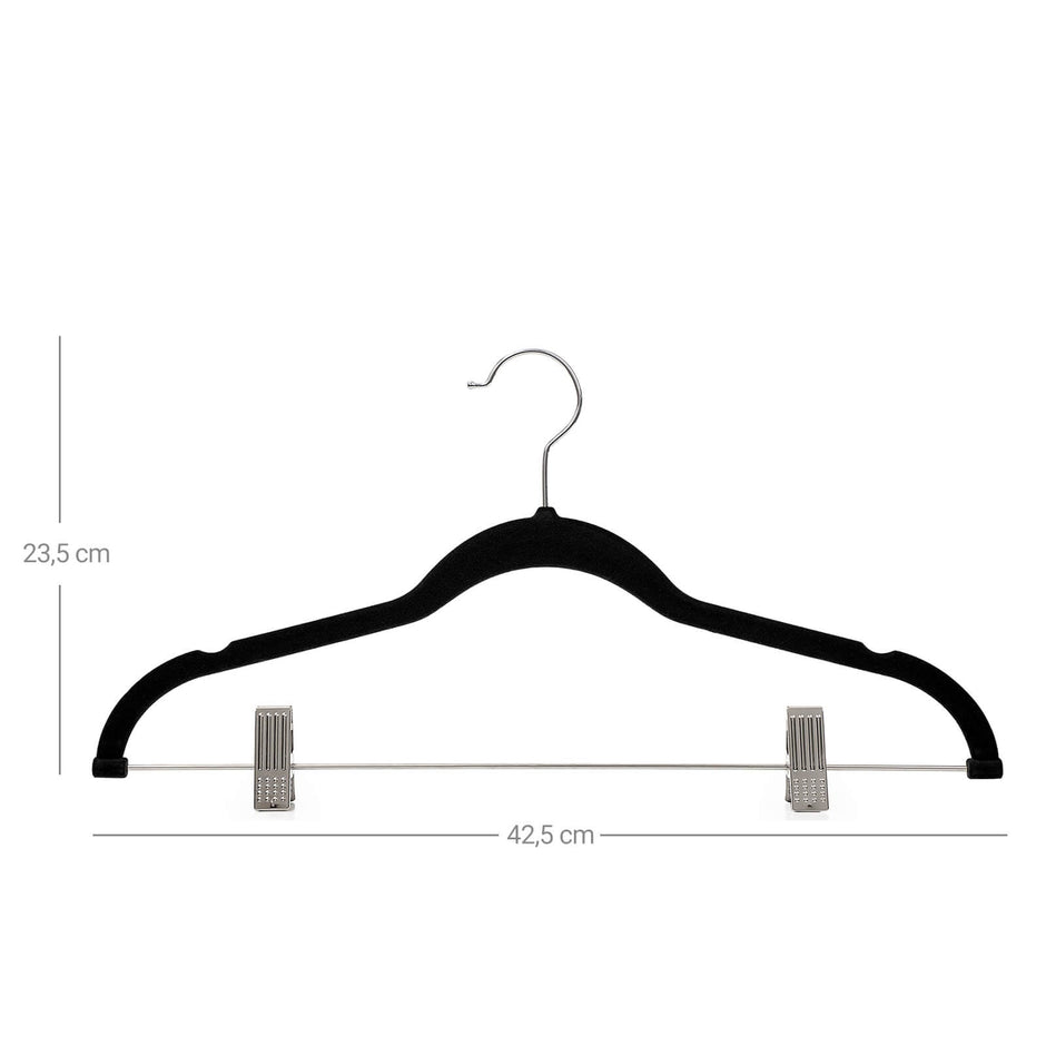 Velvet Trouser Hangers – Velvet – Grey – Non-Slip with Bar and Clips, 360 Rotating Hook