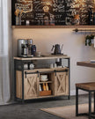 Sideboard – Wood – Rustic Brown and Black – Adjustable Shelf with Sliding Barn Doors