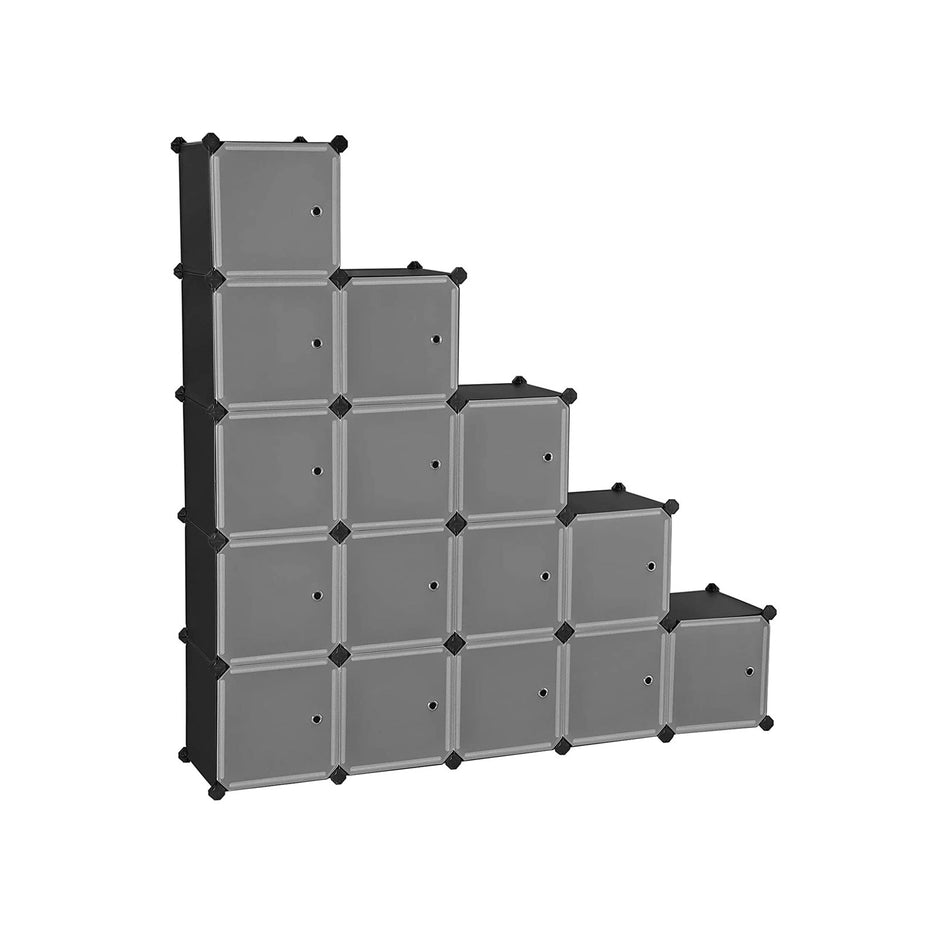 15-Cube Plastic Organizer – White – Easy Assembly – Versatile Storage for Clothes, Shoes, Toys, and Books