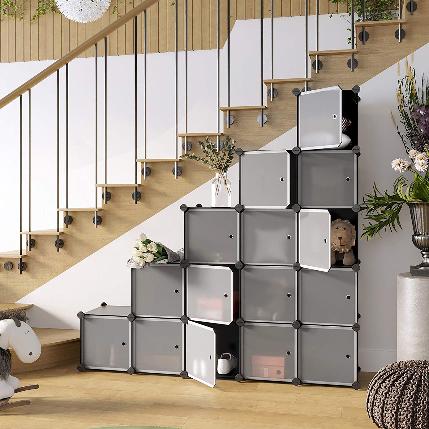 15-Cube Plastic Organizer – White – Easy Assembly – Versatile Storage for Clothes, Shoes, Toys, and Books