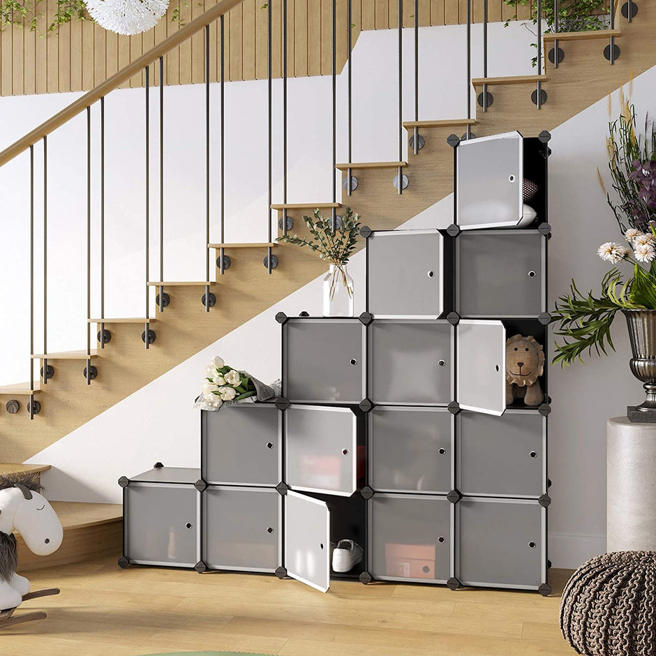 15-Cube Plastic Organizer – White – Easy Assembly – Versatile Storage for Clothes, Shoes, Toys, and Books