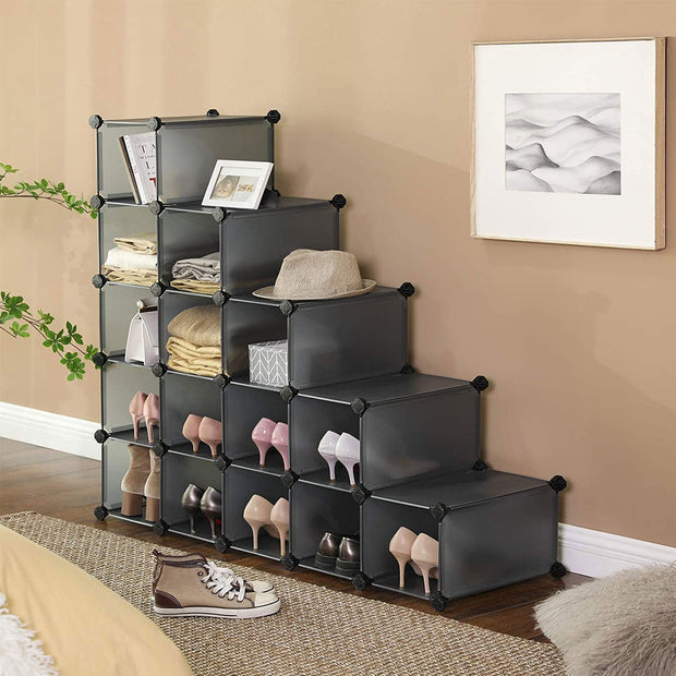 Shoe Rack – Plastic – Translucent White – 16 Cubes Modular Storage Unit