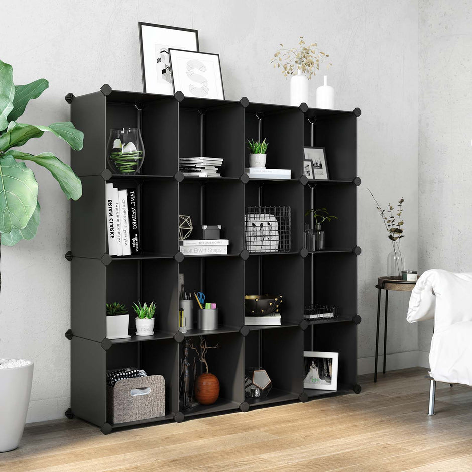 Modular Storage Unit – Plastic – Translucent White – 16 Cube Organizer for Shoes and Clothes