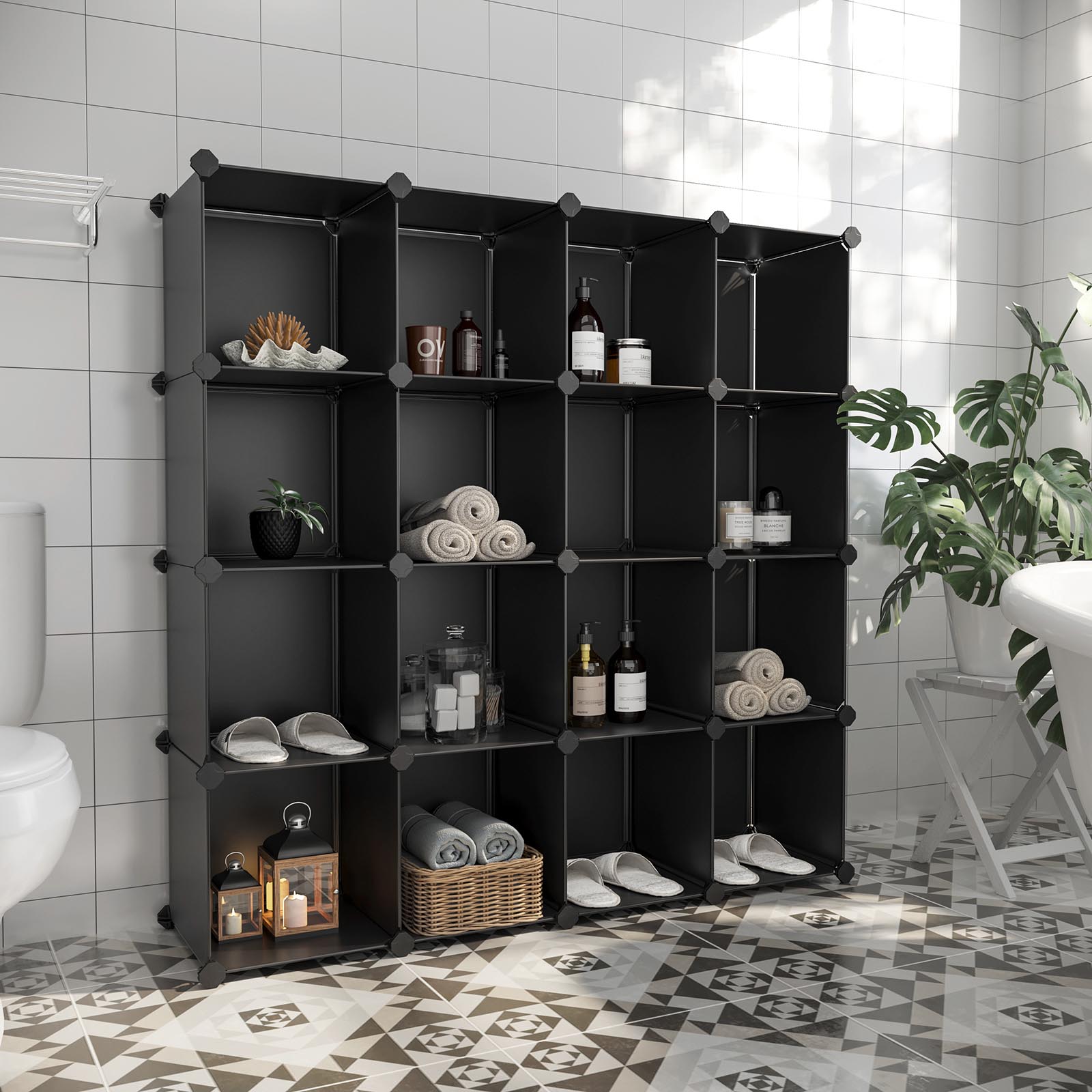 Modular Storage Unit – Plastic – Translucent White – 16 Cube Organizer for Shoes and Clothes