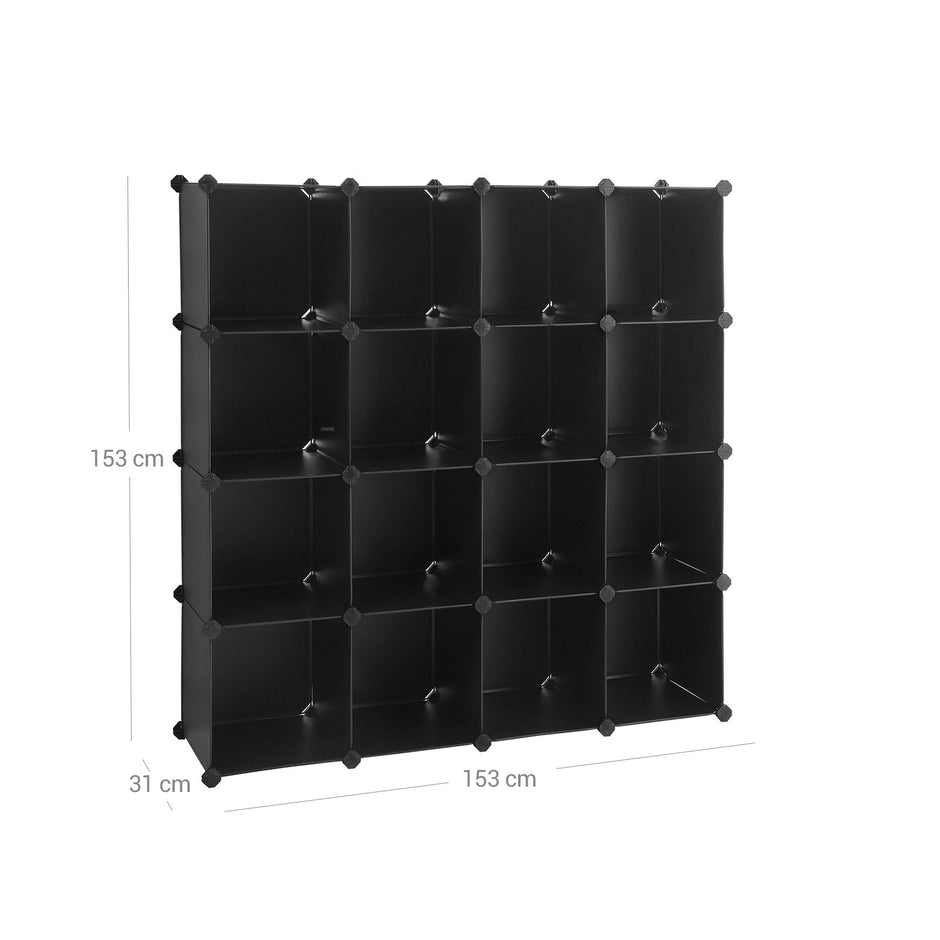 Modular Storage Unit – Plastic – Translucent White – 16 Cube Organizer for Shoes and Clothes