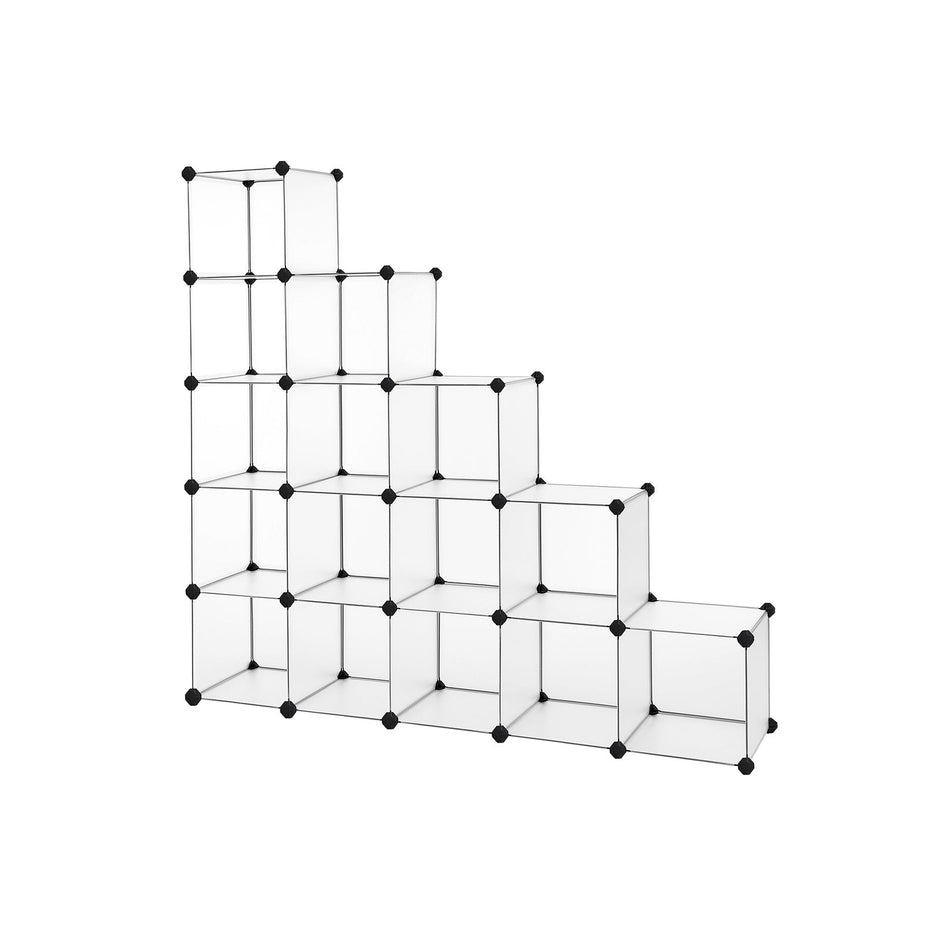 Shoe Rack – Plastic – Translucent White – Modular Interlocking 16-Cube Storage Unit