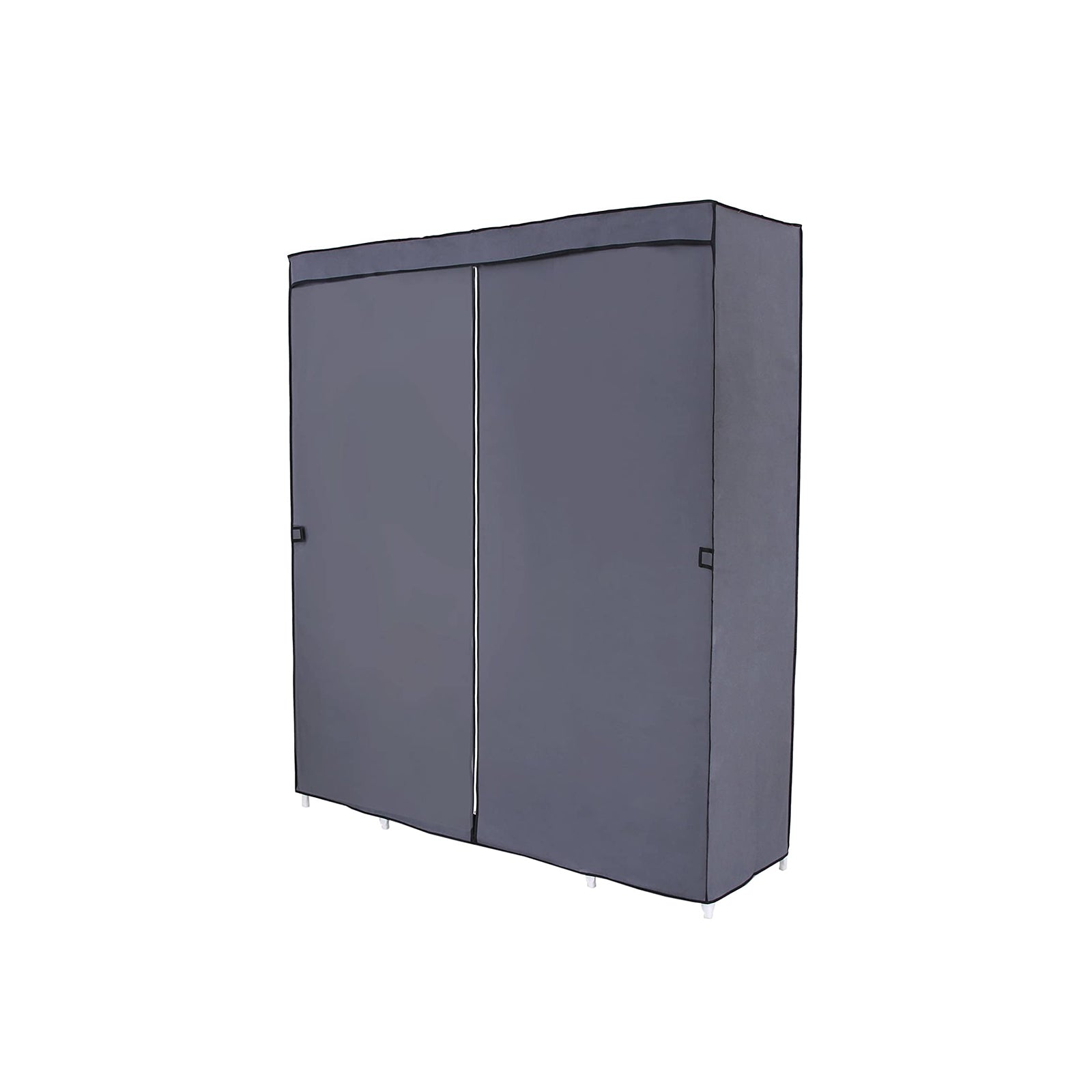 Wardrobe – Canvas – Grey – Clothes Hanging Rail with Storage Shelves