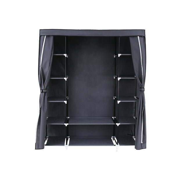 Wardrobe – Canvas – Grey – Clothes Hanging Rail with Storage Shelves