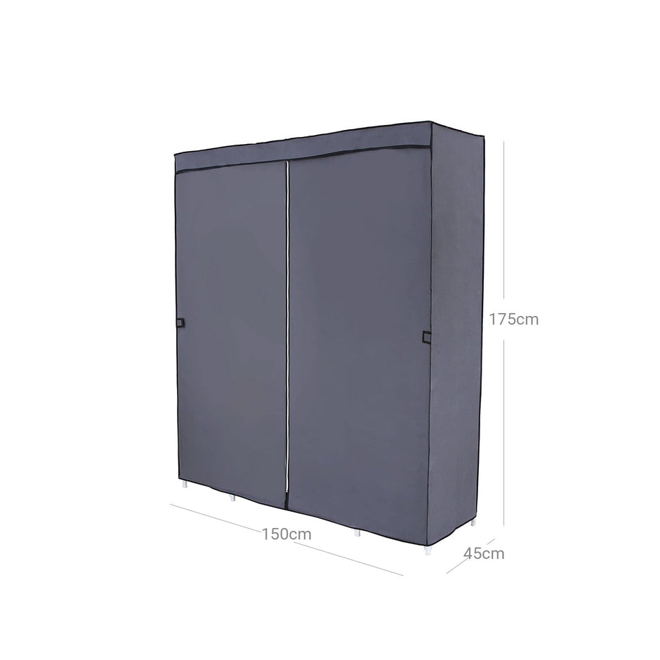 Wardrobe – Canvas – Grey – Clothes Hanging Rail with Storage Shelves
