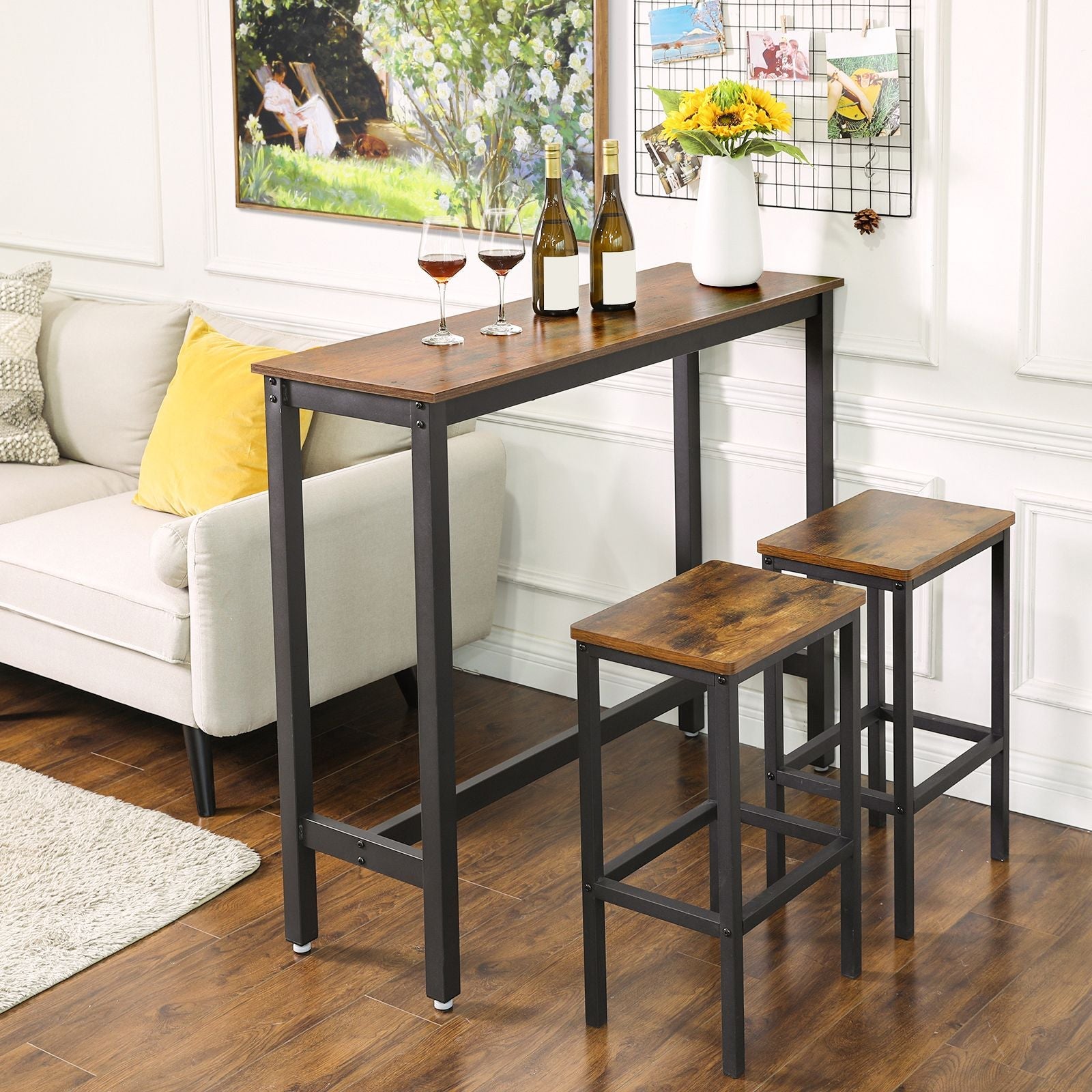 Bar Table – Metal – Rustic Brown and Black – Industrial Design, Easy Assembly