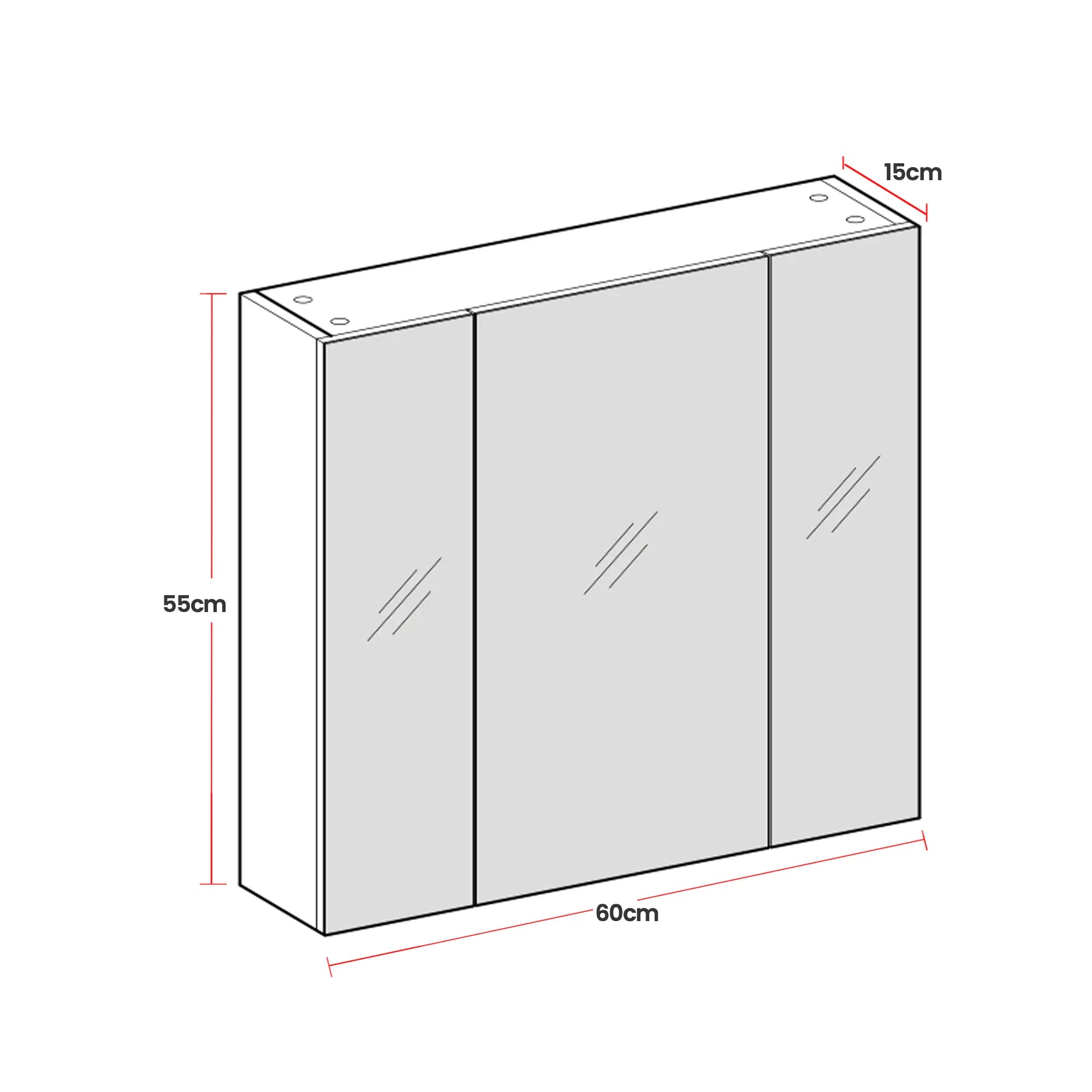 Wall-Mounted Bathroom Storage Cabinet – MDF – White – 3-Door with Adjustable Shelf and Mirror