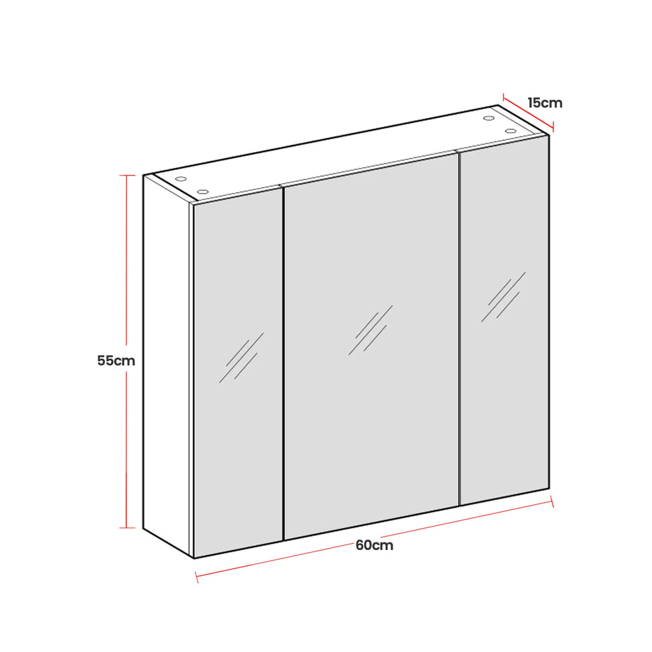Wall-Mounted Bathroom Storage Cabinet – MDF – White – 3-Door with Adjustable Shelf and Mirror