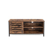 TV Cabinet – Wood and Metal – Rustic Brown and Black – Louvred Door with 2 Shelves