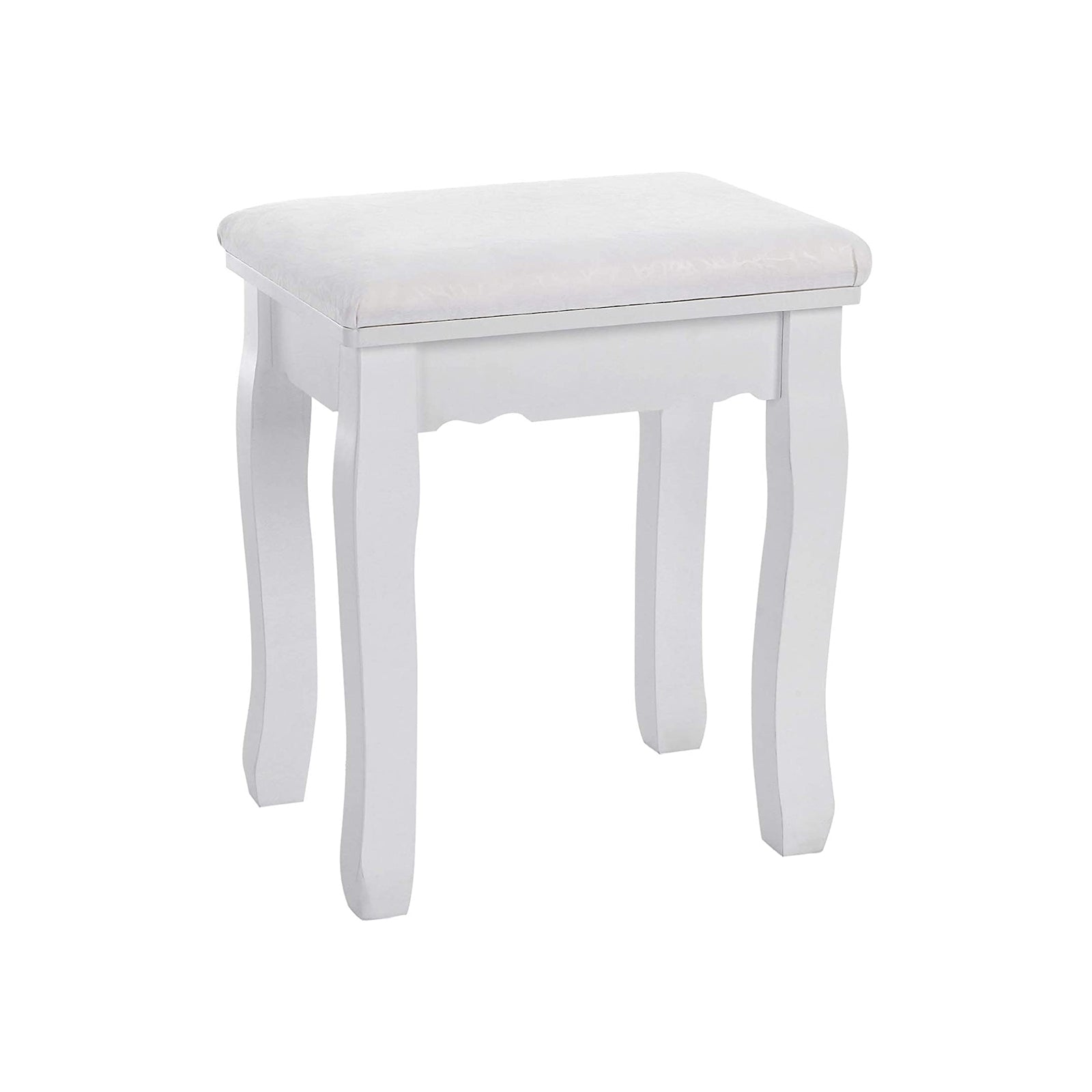 Dressing Stool – Rubberwood – White – Padded Bench with Floral Pattern