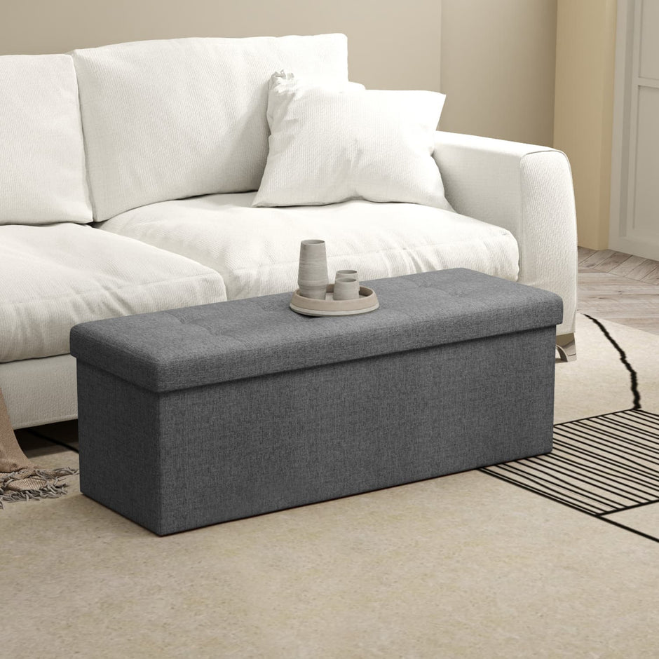 Storage Ottoman Bench – Fabric – Light Grey – Multi-Functional Storage Chest