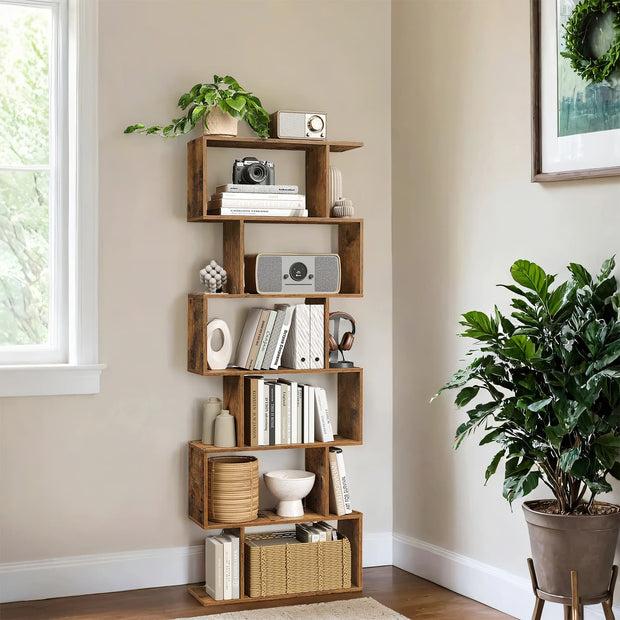 6-Tier Bookshelf – Wood – White – Freestanding Room Divider