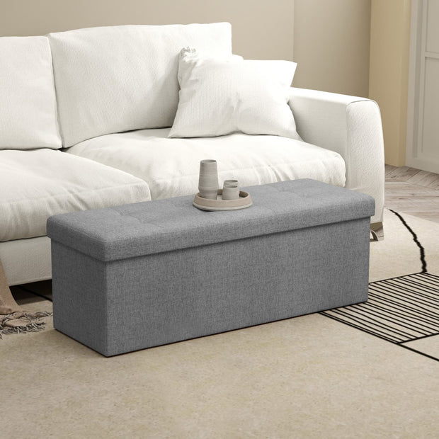 Storage Ottoman Bench – Fabric – Light Grey – Multi-Functional Storage Chest