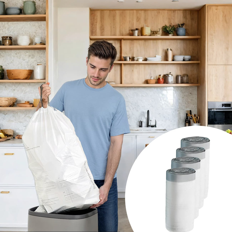 Heavy-Duty Drawstring Trash Bags – Plastic – White – 180-Piece for 8-Gallon Kitchen Waste