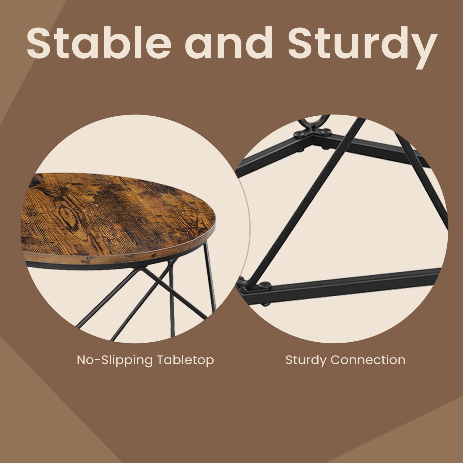 Set of 2 Coffee Tables – Steel Frame – Brown and Black – Removable Tabletop, Modern Style