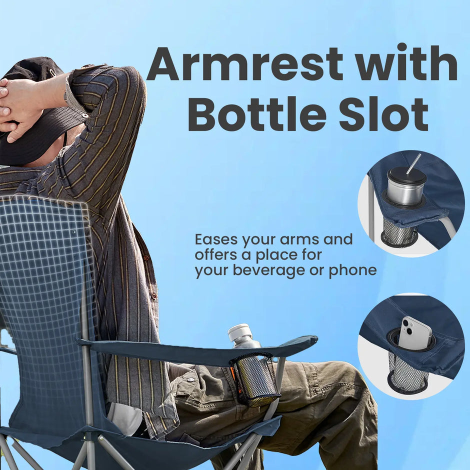 Set of 2 Folding Heavy-Duty Camping Chairs – Metal Frame – Slate Gray – Includes Cup Holder