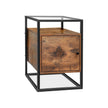 Side Table – Tempered Glass and Wood – Rustic Brown – Industrial Design with Cupboard
