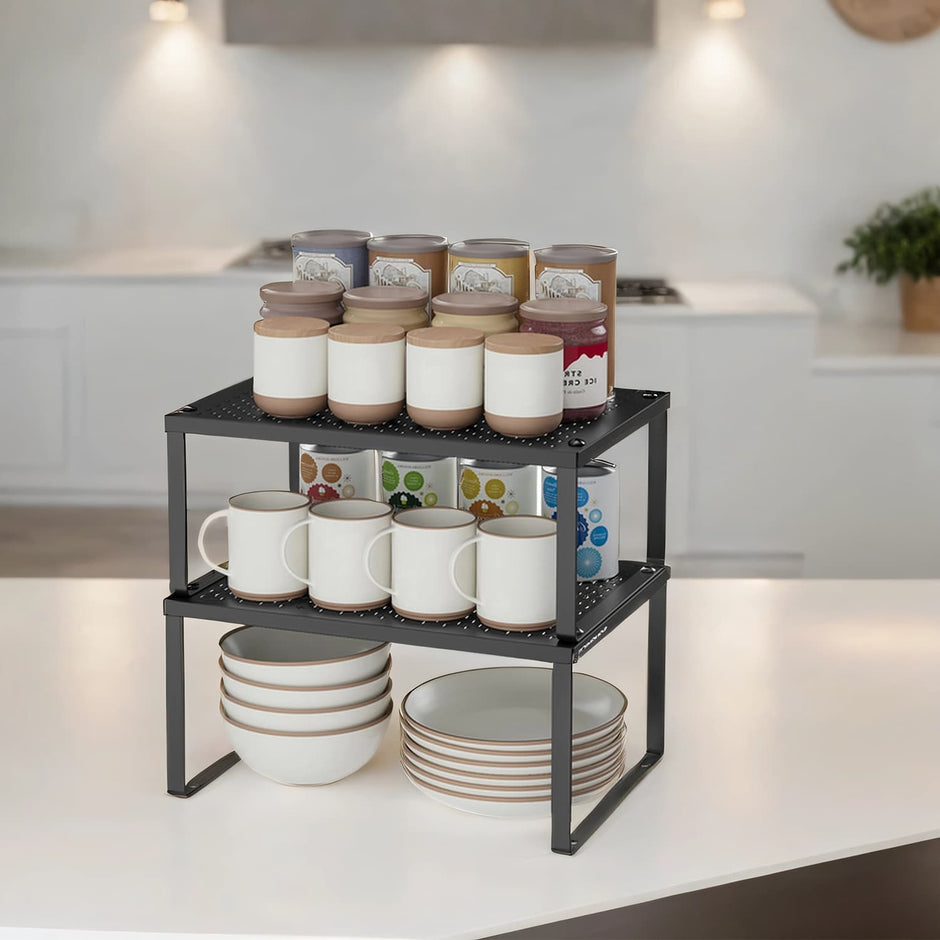 Set of 2 Spice Racks – Metal – Ink Black – Stackable and Expandable