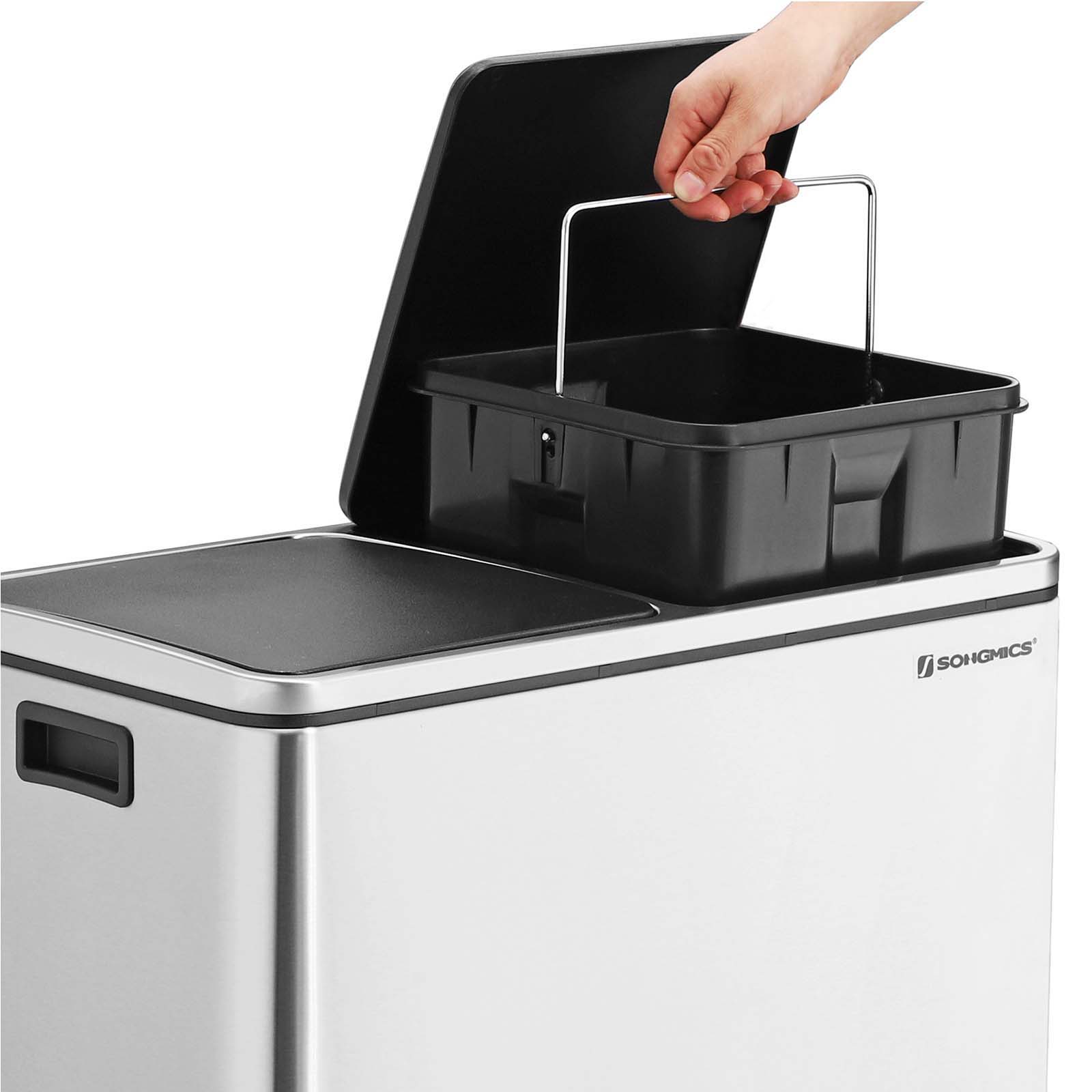 Double Recycling Bin – Plastic – White – 2 Compartments with Soft-Close Lids and Pedals
