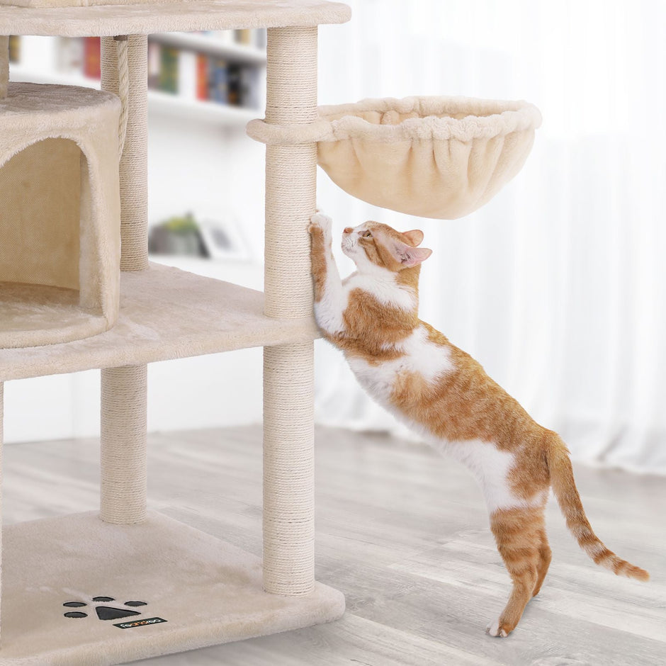 Cat Tree – Plush and Sisal – Smoky Grey – Multi-Level with Condos and Scratching Posts