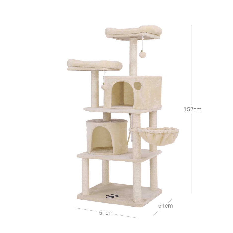 Cat Tree – Plush and Sisal – Smoky Grey – Multi-Level with Condos and Scratching Posts