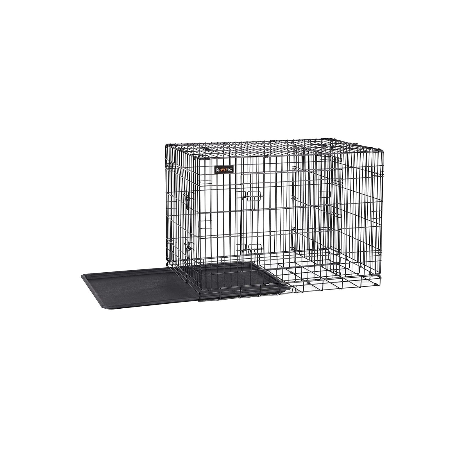 Dog Cage – Metal – Black – Folding Design with 2 Doors and Tray, XXXL 48