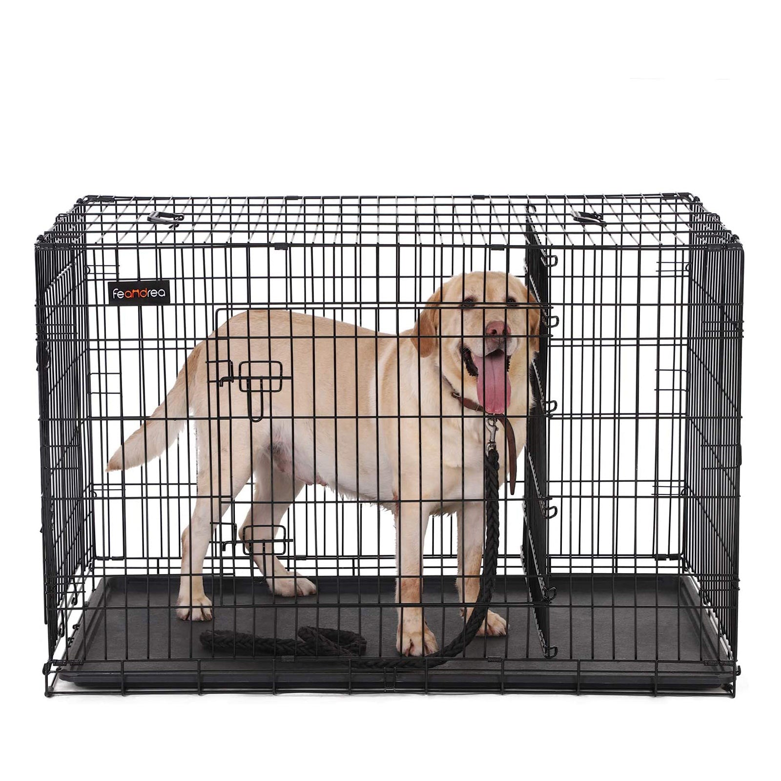 Dog Cage – Metal – Black – Folding Design with 2 Doors and Tray, XXXL 48