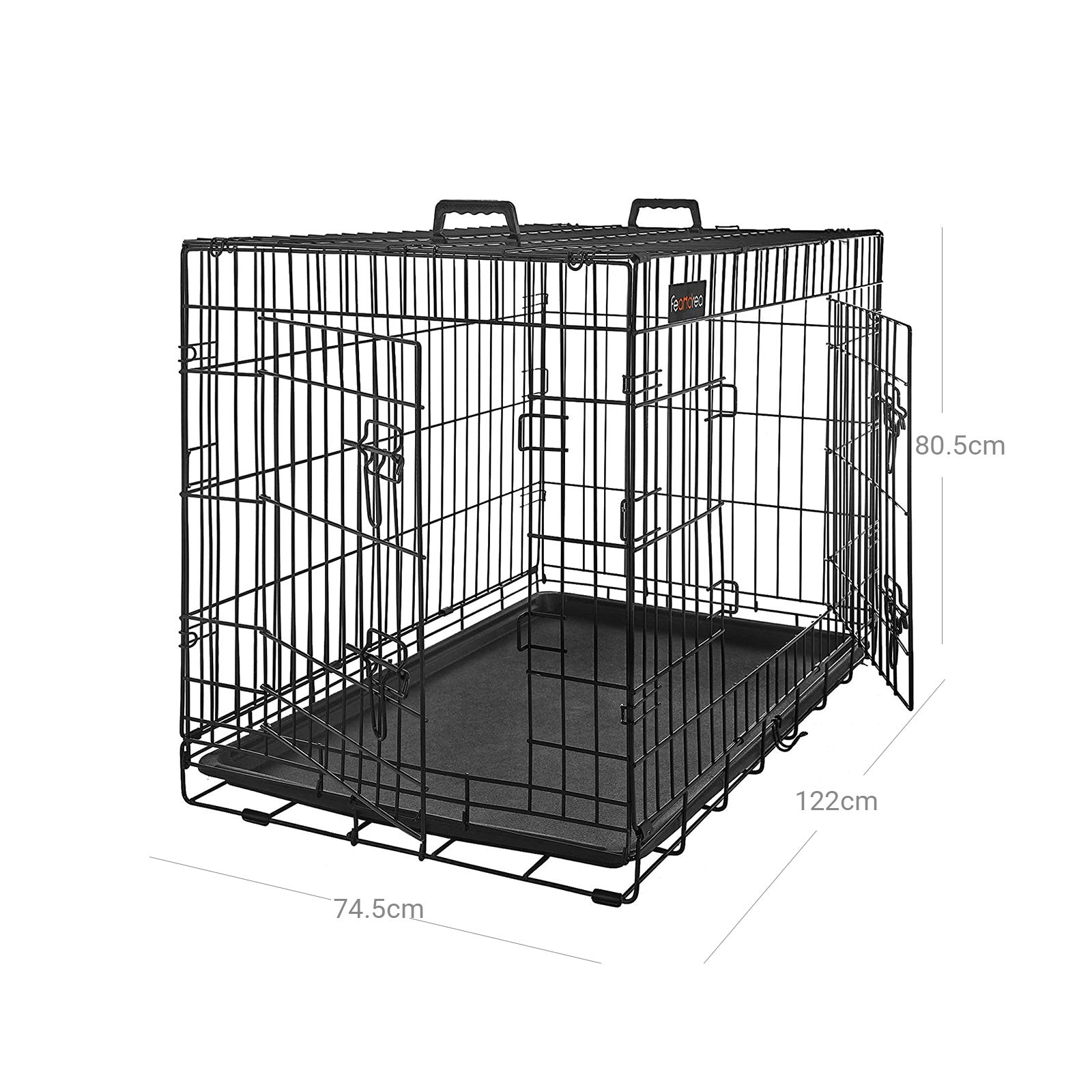 Dog Cage – Metal – Black – Folding Design with 2 Doors and Tray, XXXL 48