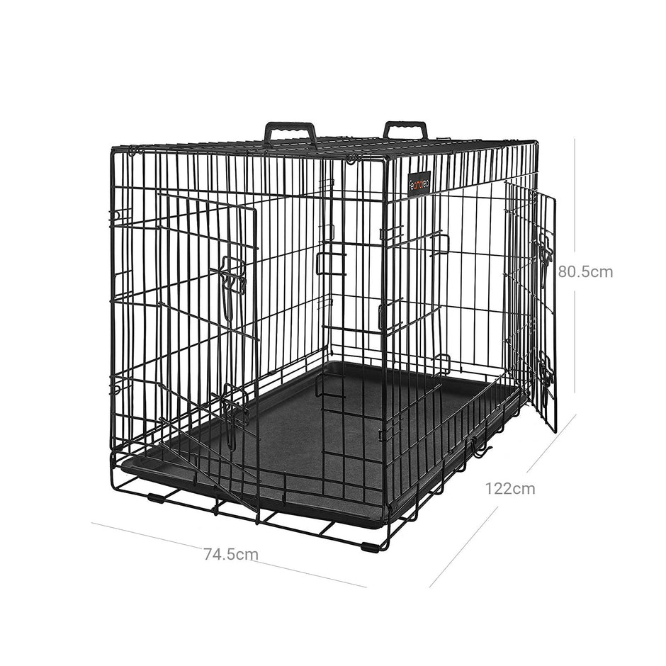 Dog Cage – Metal – Black – Folding Design with 2 Doors and Tray, XXXL 48