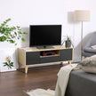 TV Stand – Solid Wood – Natural Wood and Grey – Modern Design with 2 Doors and Drawer