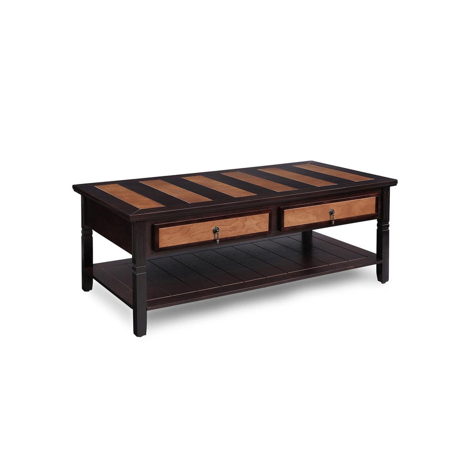 Coffee Table – Solid Wood – Rustic – 2 Drawers with Storage Shelf