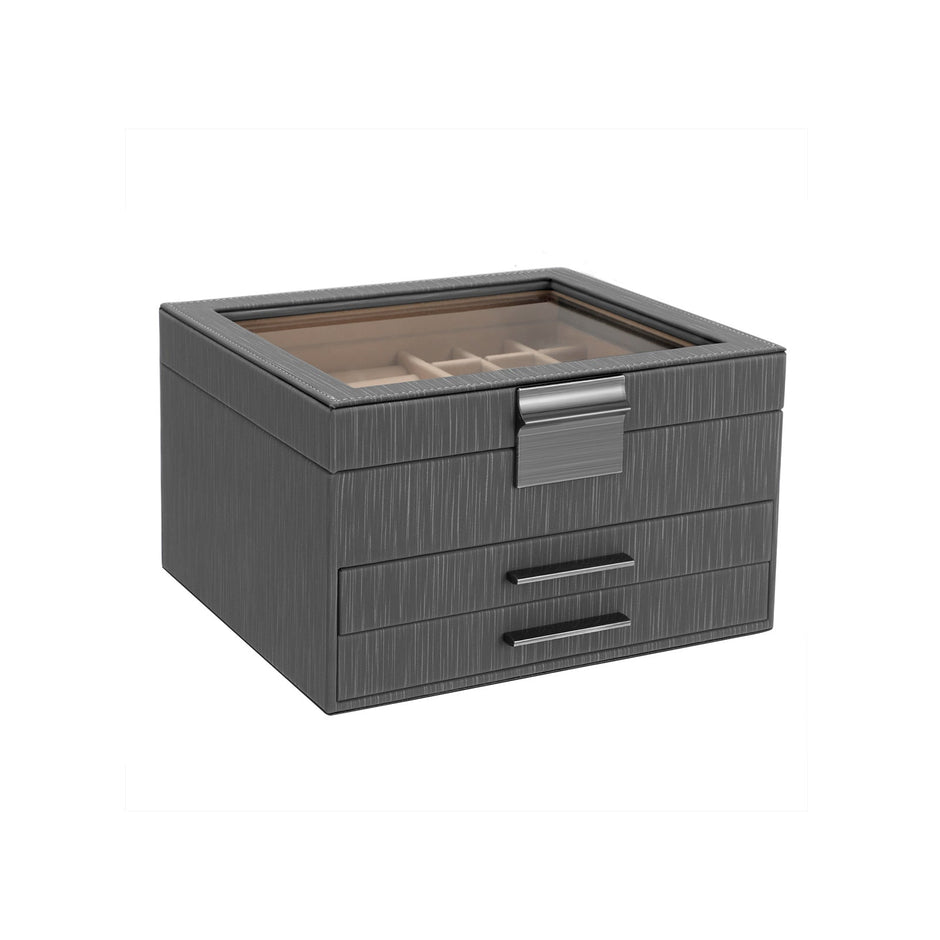 Jewellery Organiser – Wood and Glass – White – 3-Layer with 2 Drawers