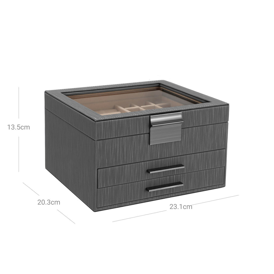 Jewellery Organiser – Wood and Glass – White – 3-Layer with 2 Drawers